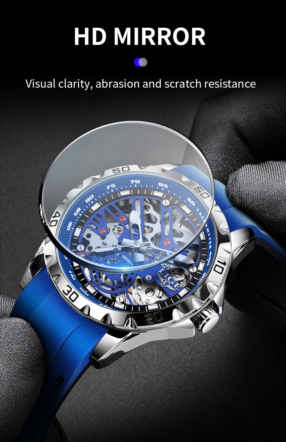LIGE Luxury Men  Automatic Mechanical Watch Luminous Hollowed Movement Waterproof Luminous Mechanical wristwatches  Reloj Montre