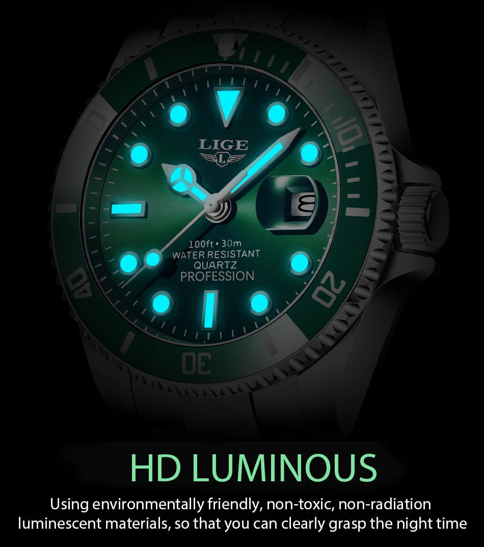 LIGE Watch For Men Top Brand Luxury Fashion Men Watch Casual Business Waterproof Chronograph Quartz Wristwatches Montre Homme