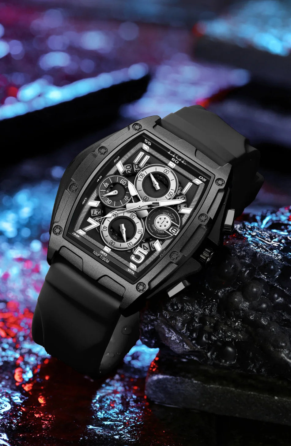 LIGE  Luxury Men‘s Watches Business Waterproof Male Clock Luminous Silicone Band Date Square Quartz Man Watches Reloj Hombre