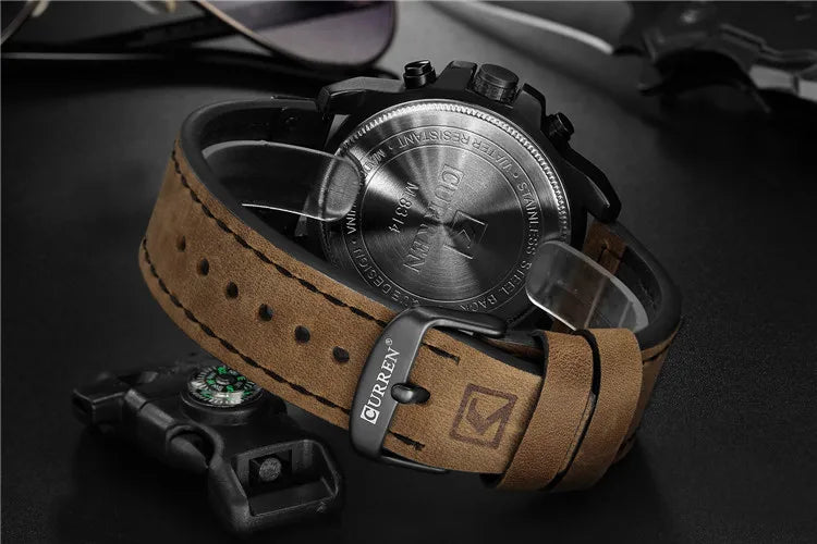 CURREN 8314 Men's Quartz Watch New Fashion Multi-function Chronograph Clock Leather Strap Calendar Simple Sports Watches for Men