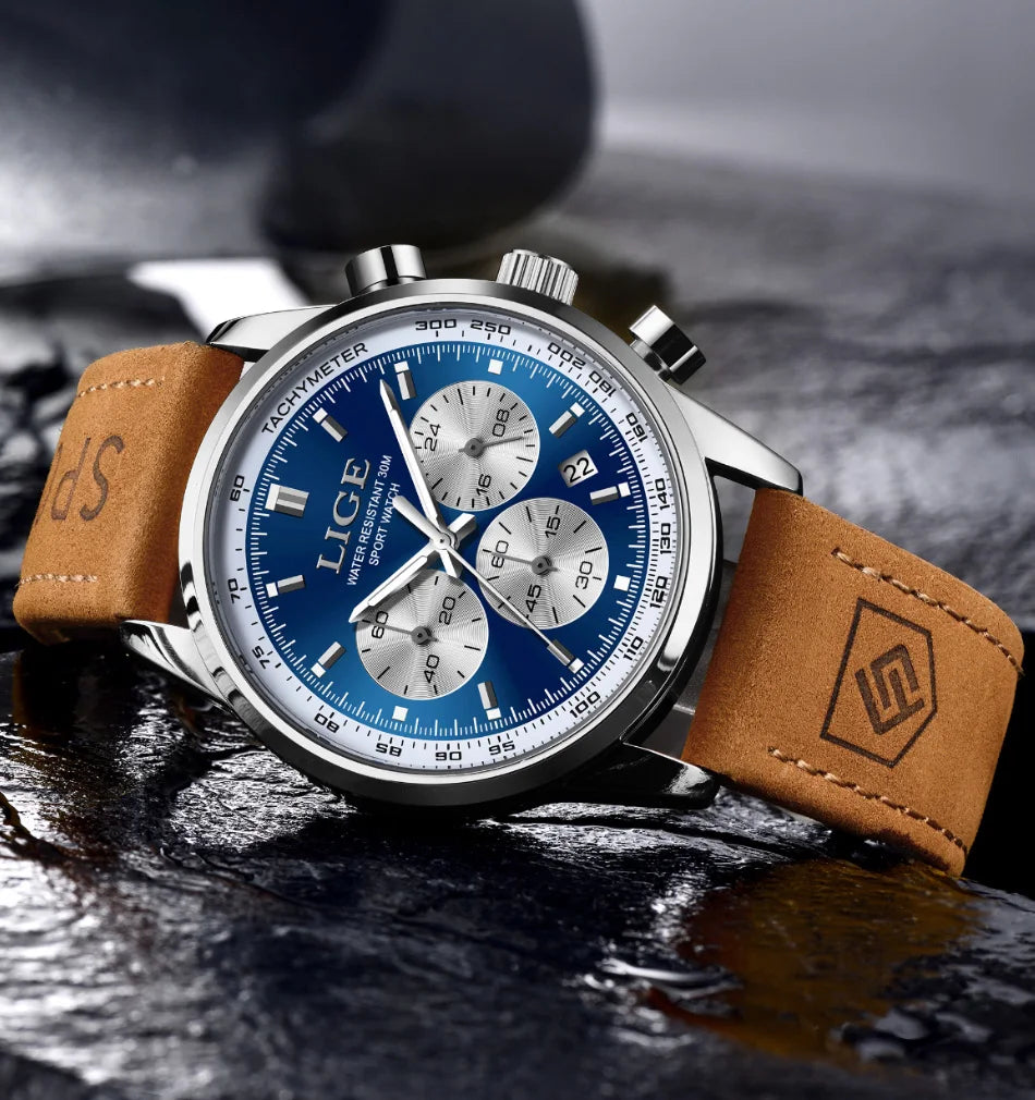 LIGE  Fashion Military Watches for Men Luxury Original Sports Chronograph Watch Waterproof Quartz Clock Digital WristWatch