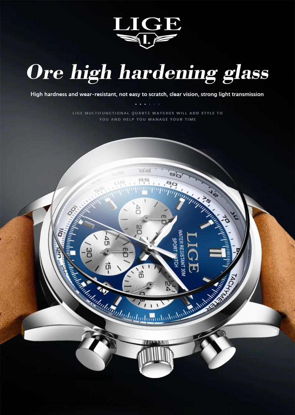 LIGE  Fashion Military Watches for Men Luxury Original Sports Chronograph Watch Waterproof Quartz Clock Digital WristWatch