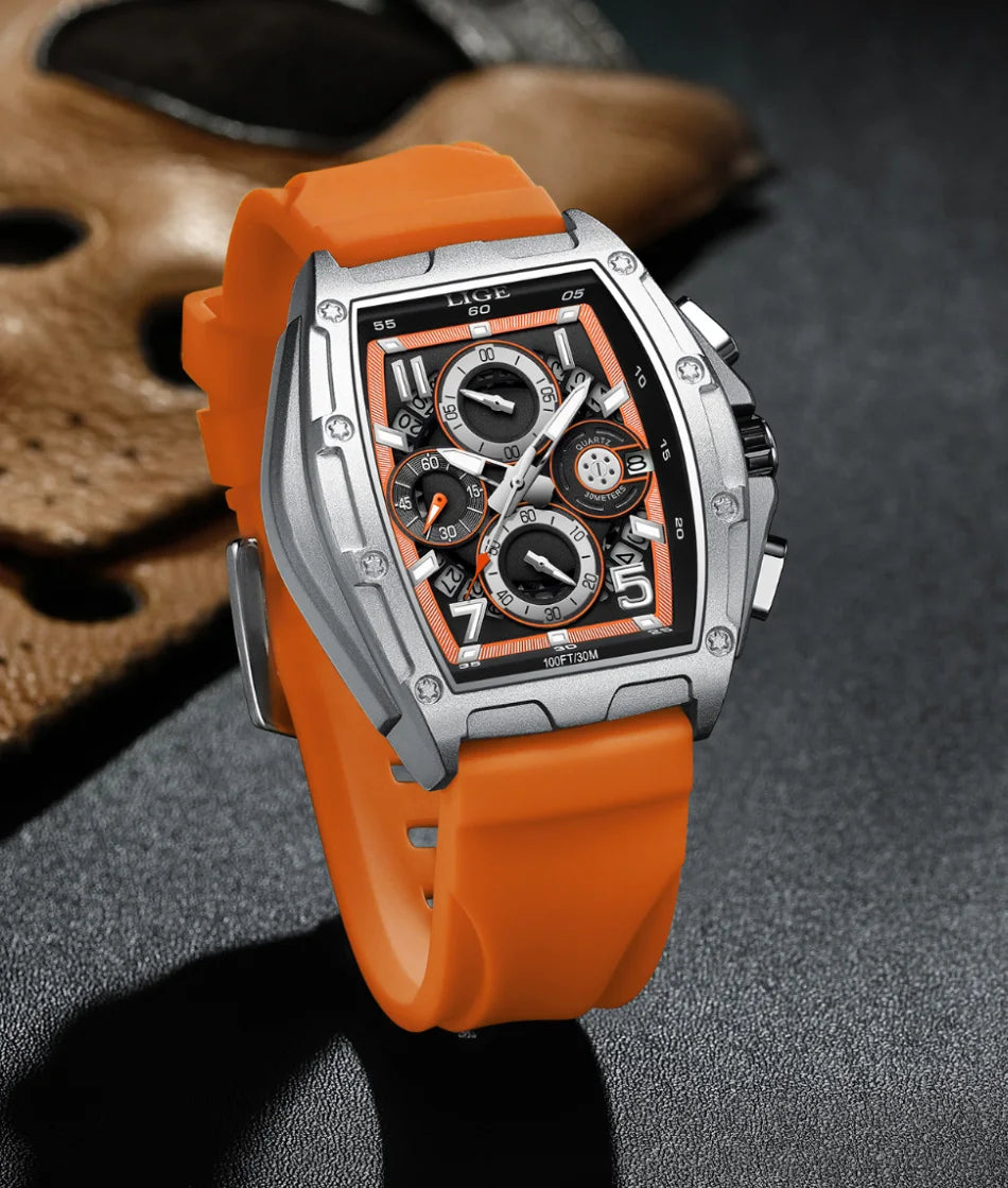 LIGE  Luxury Men‘s Watches Business Waterproof Male Clock Luminous Silicone Band Date Square Quartz Man Watches Reloj Hombre