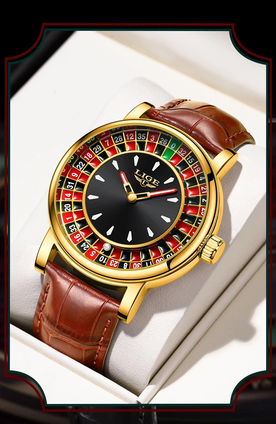 LIGE 2025 NEW mens watch Featured Dial Las Vegas Roulette Table Desk Theme waterproof quartz watches for men reloj hommes+BOX