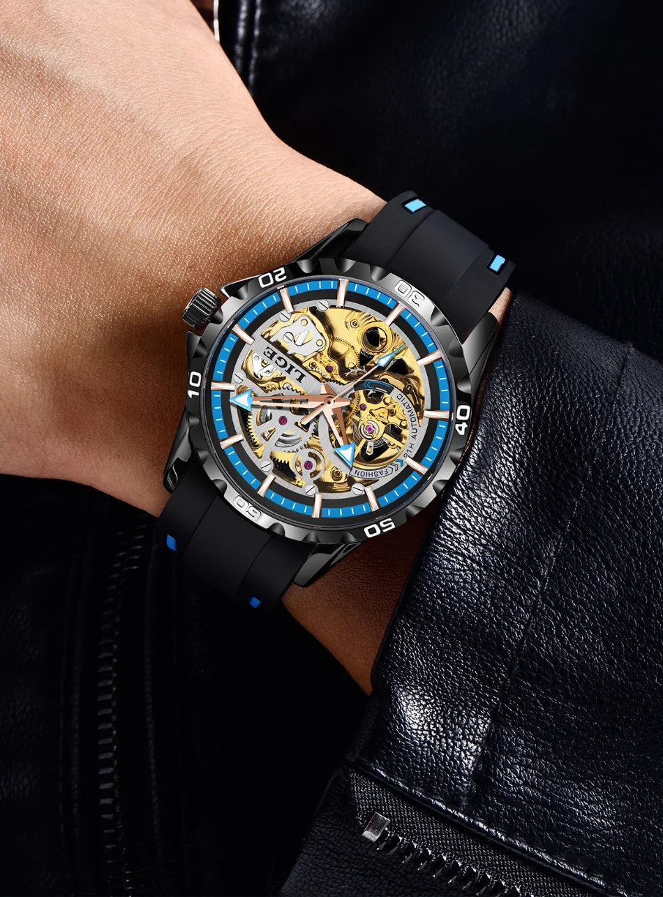 LIGE Men's Luxury Watches Mechanical Watches Chronograph Watch for Men Automatic Original Brand Stainless Steel Tourbillon Clock