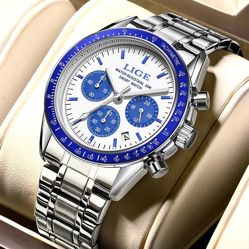LIGE Fashion Mens Watches Top Brand Luxury Business Watch For Men Full Steel Waterproof Quartz Chronograph Relogios Masculino