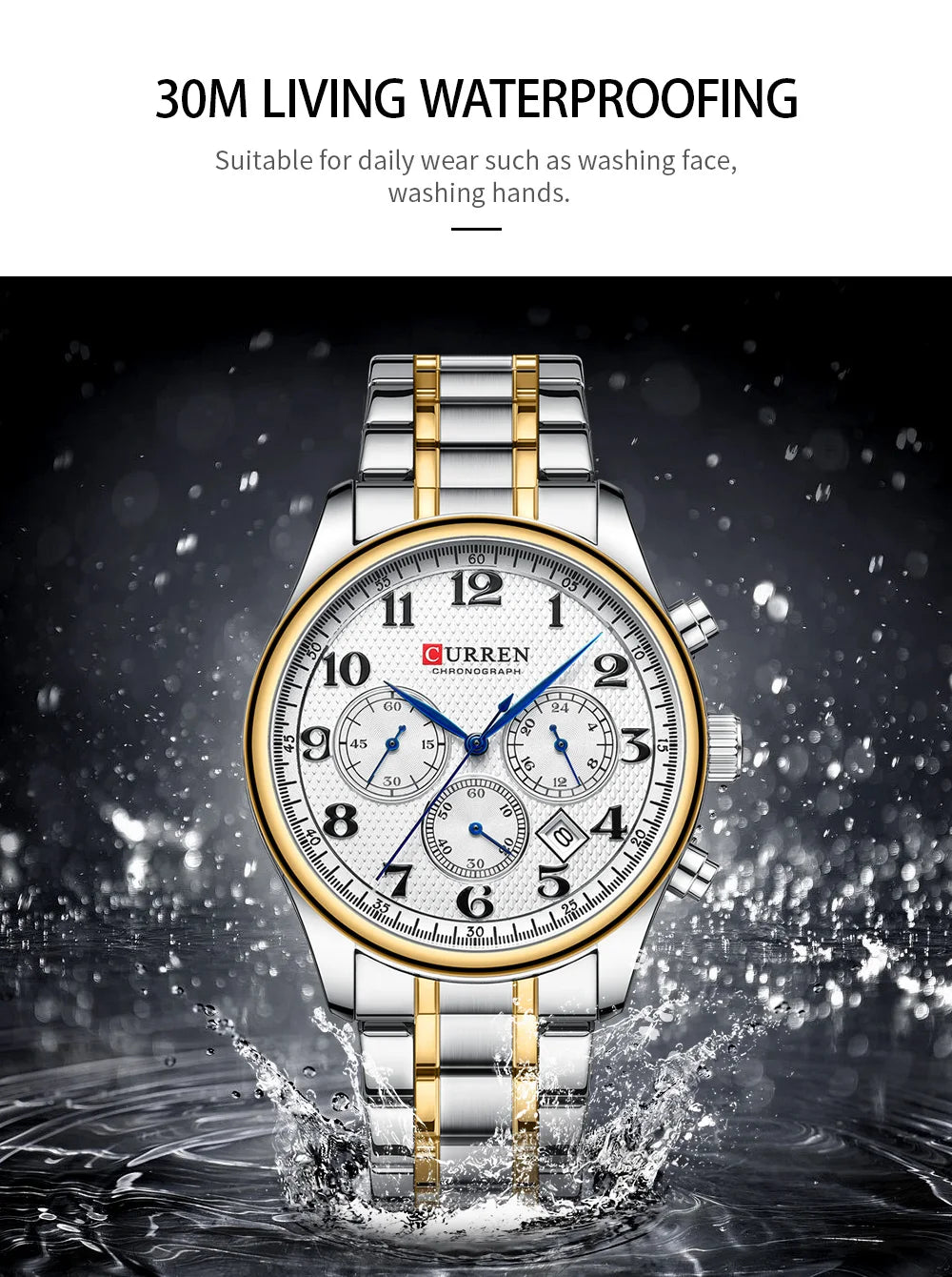 CURREN Men's Watches Luxury Brand Quartz Wristwatch - Chronograph Round Dial with Auto Date, Waterproof