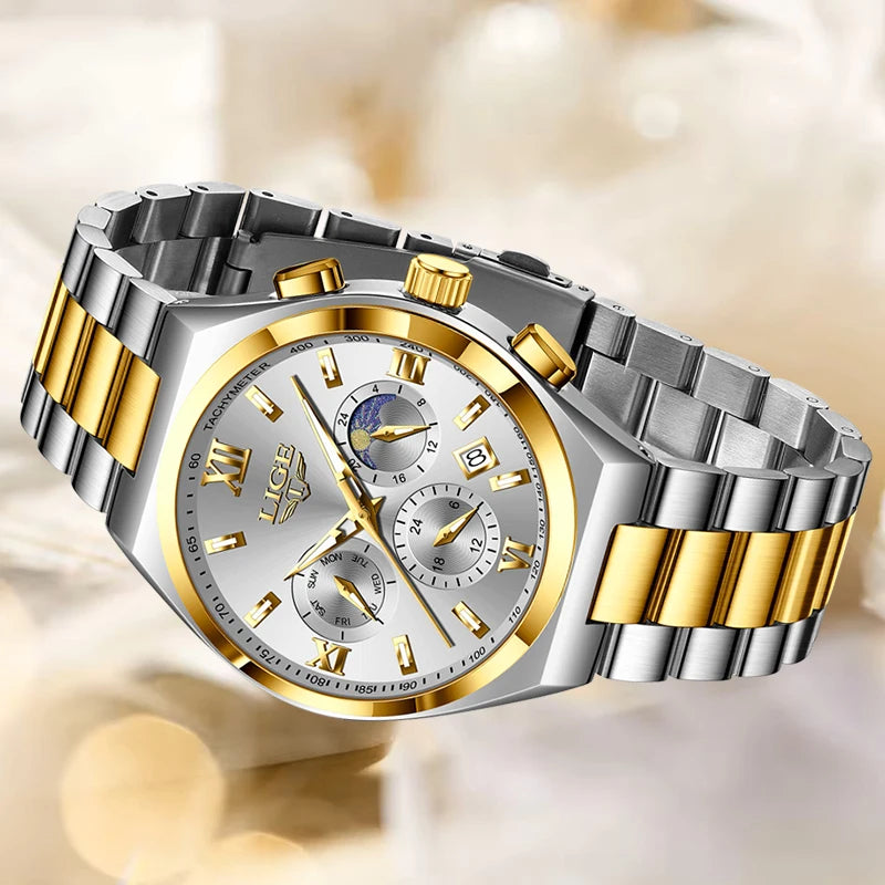 LIGE Watches For Women Elegant Luminous Date Women's Quartz Watches Stainless Steel Sports Waterproof Bracelet Watch Women Gift