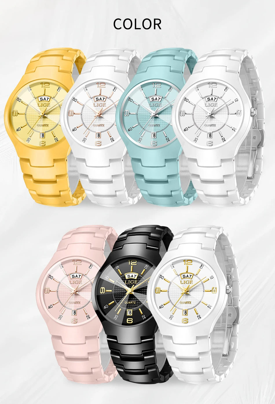 LIGE 2026 Elegant Ceramic Womens Watch Luxury Fashion Quartz Wristwatches Waterproof Date Week Watches Ladies Gifts Reloj Mujer