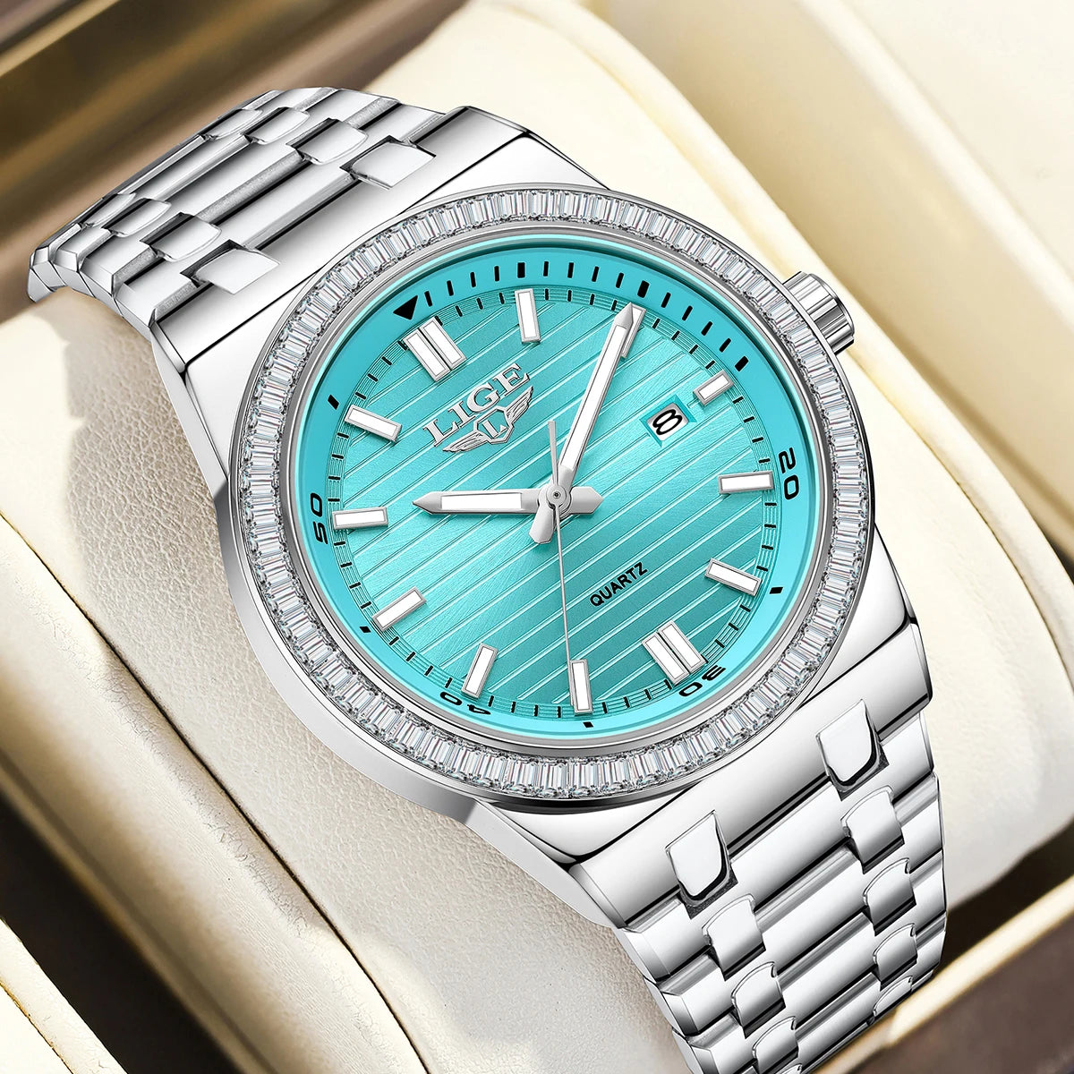 LIGE High Quality Men Watches Business Top Brand Luxury Man Diamond Wristwatch Waterproof Luminous Quartz Watch Calendar Clock