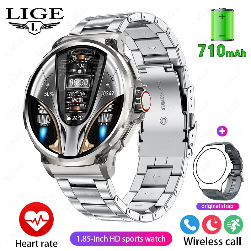 LIGE 1.85 Inch Smart Watch Men 710mAh Battery Long Standby Bluetooth Call Smartwatch New Fitness Watch Sport Tracker Andriod IOS