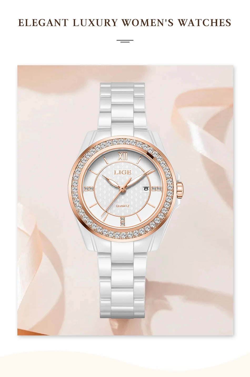 LIGE New Ceramic Watch Women Top Brand Luxury Creative Waterproof Watches For Women Fashion Elegant Luminous Ladies Quartz Watch