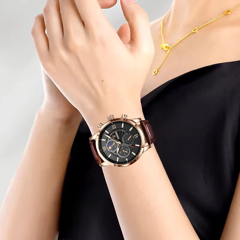LIGE Luxury Women's Watch Fashion Leather Waterproof Luminous Watch For Women Casual Sports Date Quartz Chronograph Montre Femme