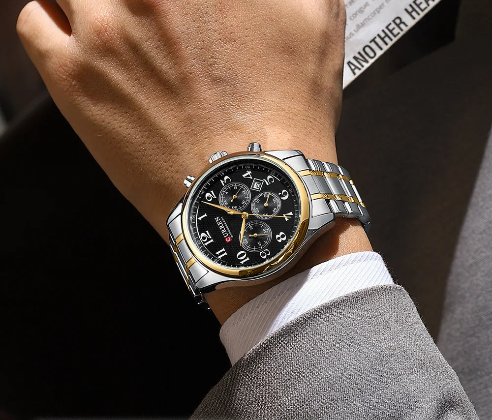 CURREN Men's Watches Luxury Brand Quartz Wristwatch - Chronograph Round Dial with Auto Date, Waterproof
