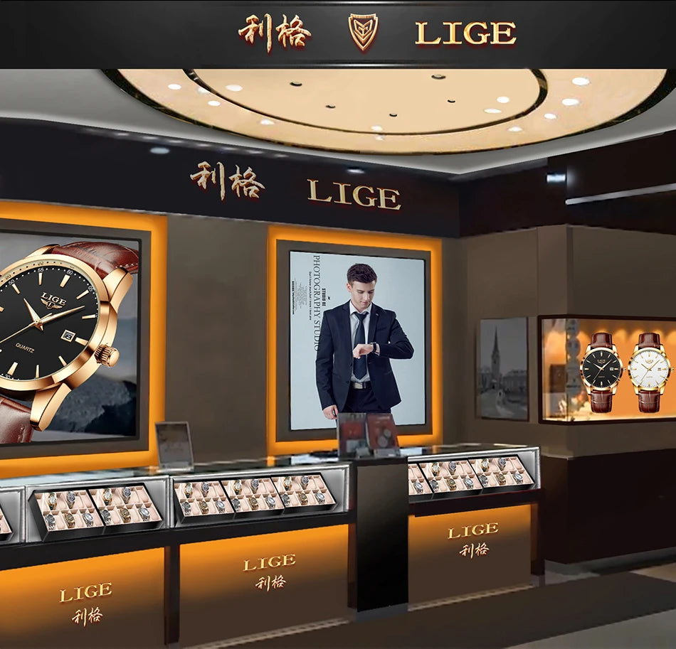 LIGE Mens Watches Top Brand Luxury Military Quartz Watch for Men Fashion Leather Waterproof Sports Chronograph Montre Homme+BOX