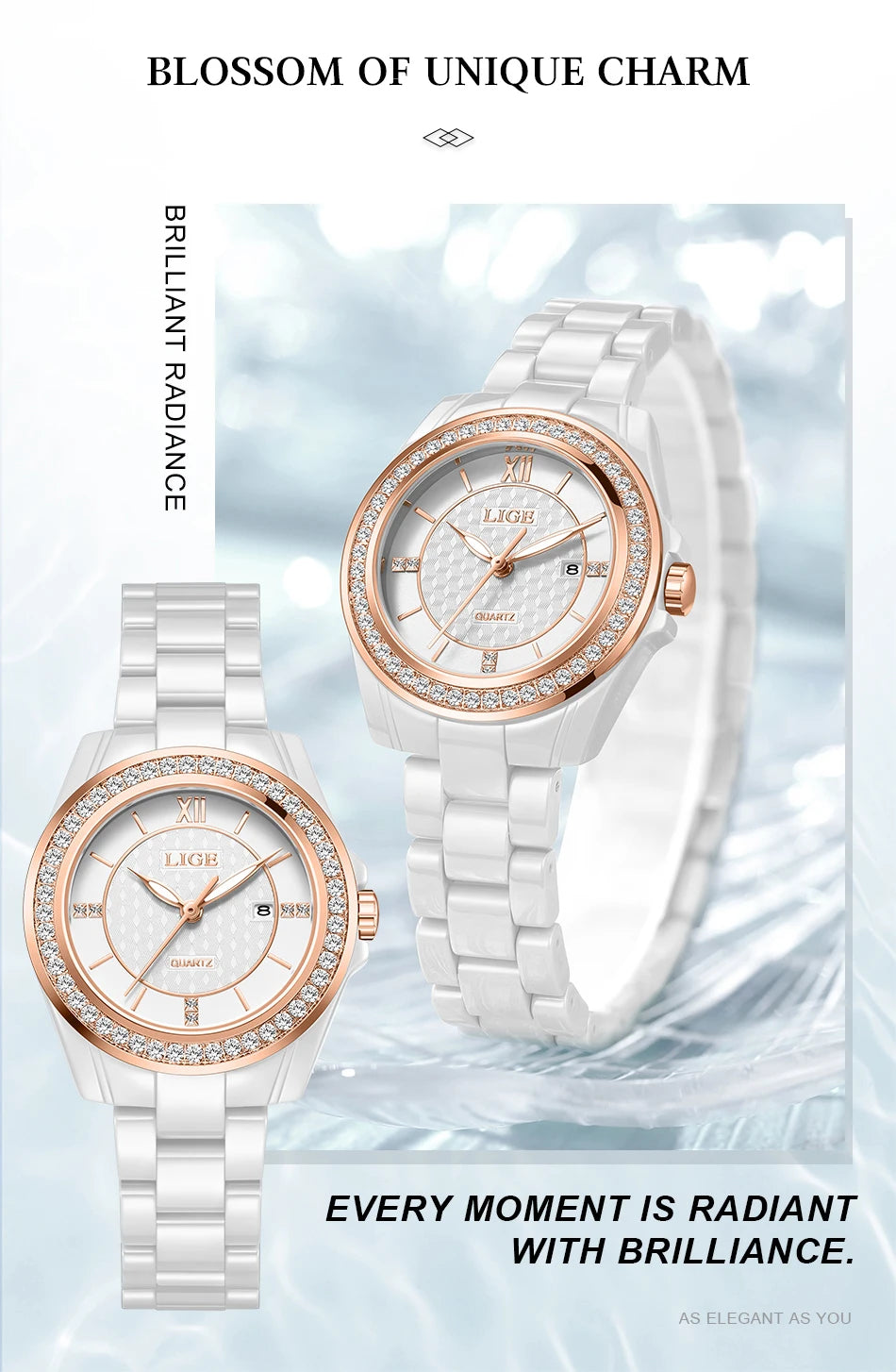 LIGE New Ceramic Watch Women Top Brand Luxury Creative Waterproof Watches For Women Fashion Elegant Luminous Ladies Quartz Watch