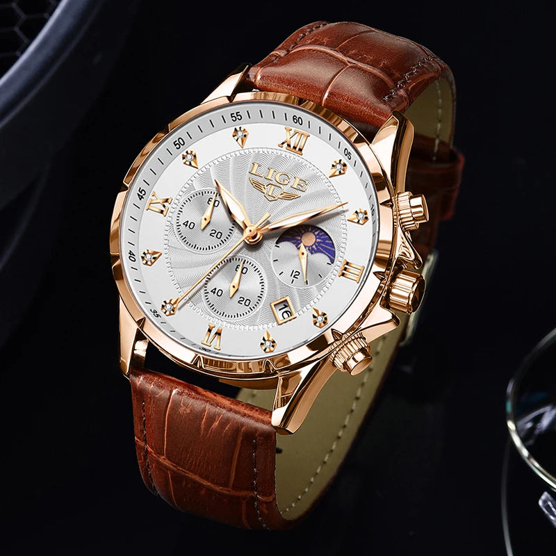 2024 Watches Luxury Men LIGE Brand Fashion Quartz Watches Business Casual Clock Leather Waterproof Mens Wristwatch Reloj Hombre