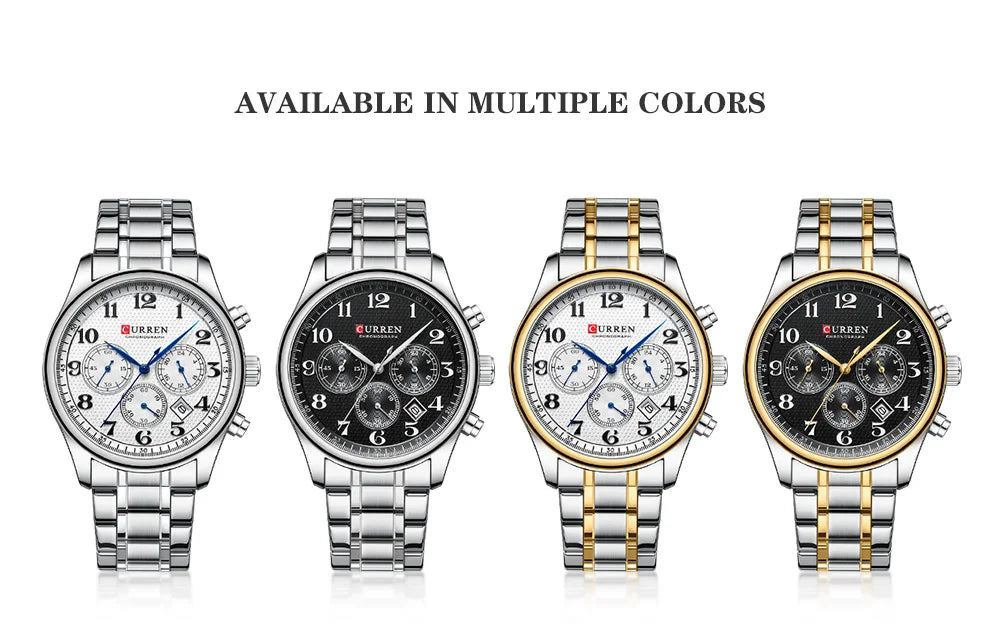 CURREN Men's Watches Luxury Brand Quartz Wristwatch - Chronograph Round Dial with Auto Date, Waterproof