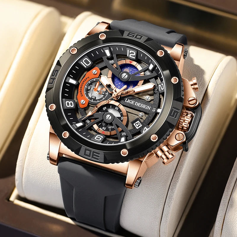 LIGE New Luxury Mens Watch Fashion Sports Dive Watches Men Waterproof Luminous Chronograph Quartz Wristwatches Reloj Hombre