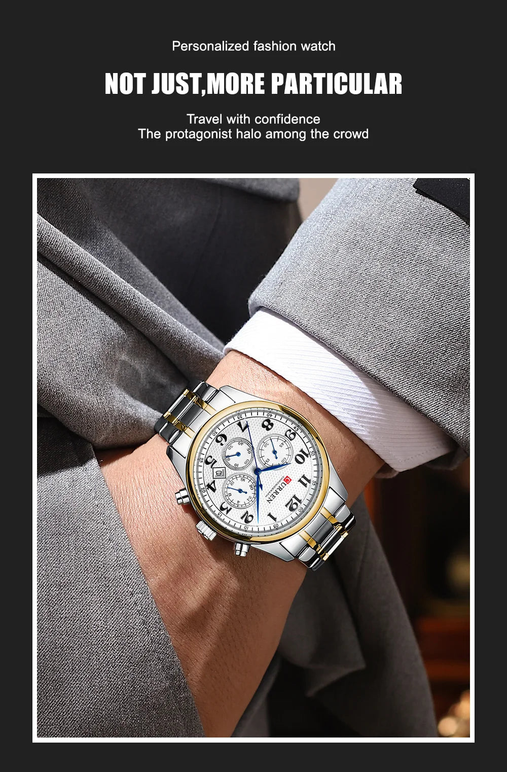 CURREN Men's Watches Luxury Brand Quartz Wristwatch - Chronograph Round Dial with Auto Date, Waterproof