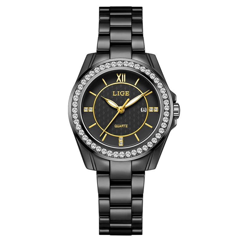 LIGE New Ceramic Watch Women Top Brand Luxury Creative Waterproof Watches For Women Fashion Elegant Luminous Ladies Quartz Watch