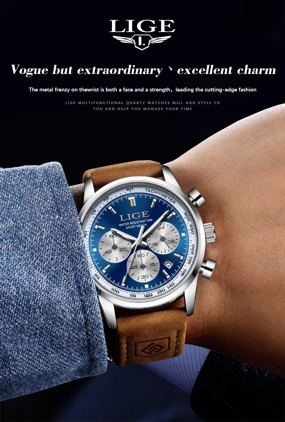 LIGE  Fashion Military Watches for Men Luxury Original Sports Chronograph Watch Waterproof Quartz Clock Digital WristWatch