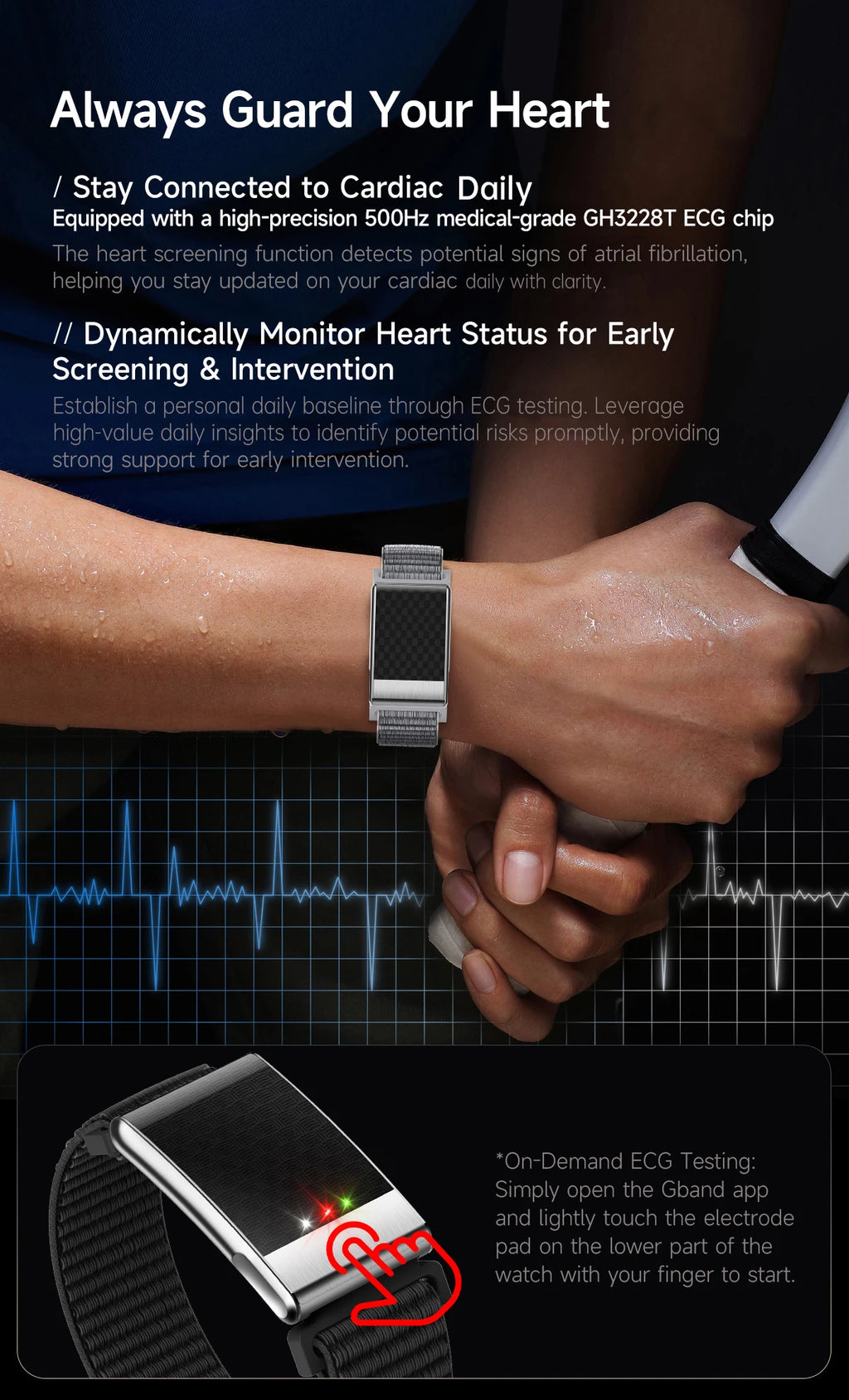 LIGE ECG Smart Watch for Men  Women Sports Fitness Temperature Health Monitoring Waterproof Wristbands No Screen Smart Bracelet