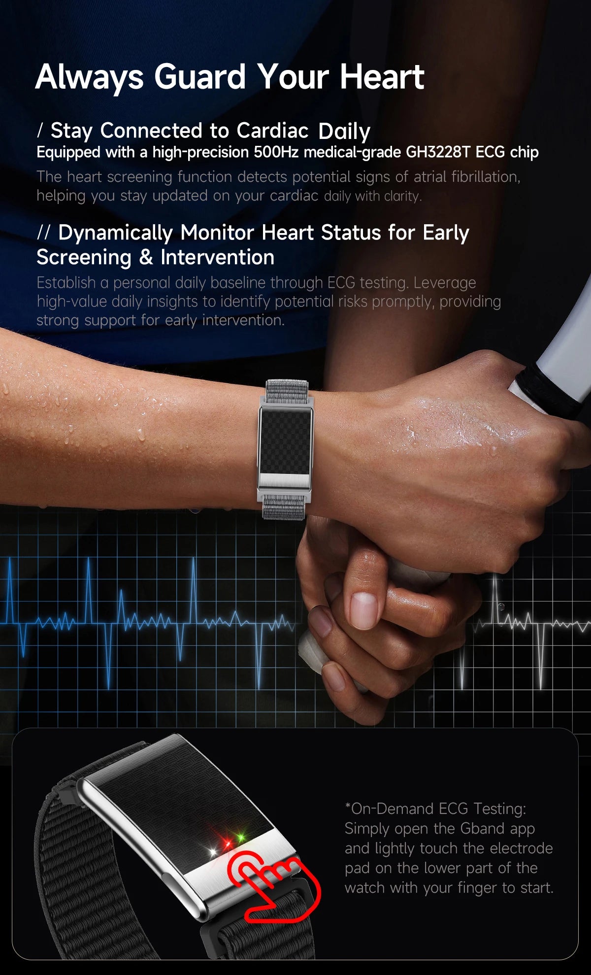 LIGE ECG Smart Watch for Men  Women Sports Fitness Temperature Health Monitoring Waterproof Wristbands No Screen Smart Bracelet