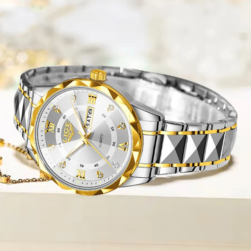 New Original LIGE Ladies Luminous Watches Simple Elegant Round Quartz Wrist Watch For Women Sport Waterproof Diamond Watch Women