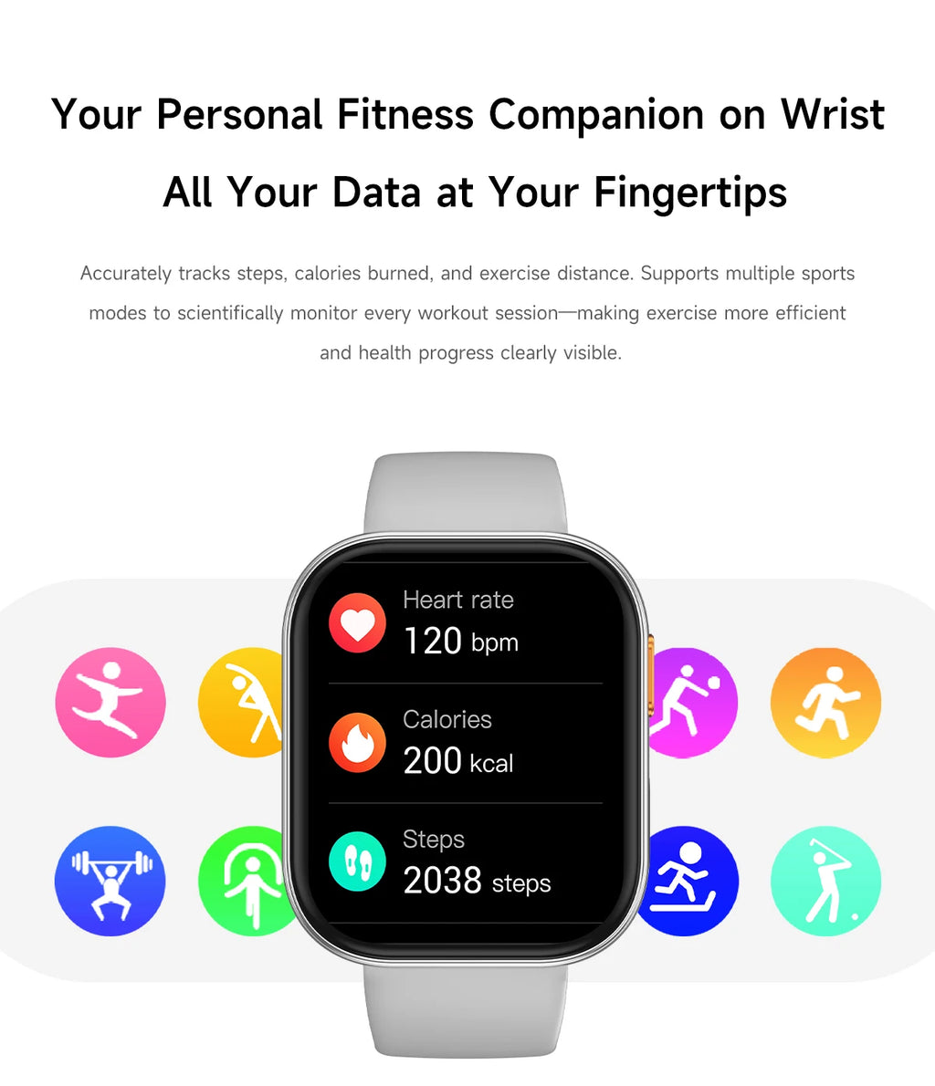 LIGE 2026 1000mAh Battery Men Women Smart Watch 2.04" HD Large Screen Flashlight Hear Rate Bluetooth Call Smartwatch 100+ Sports