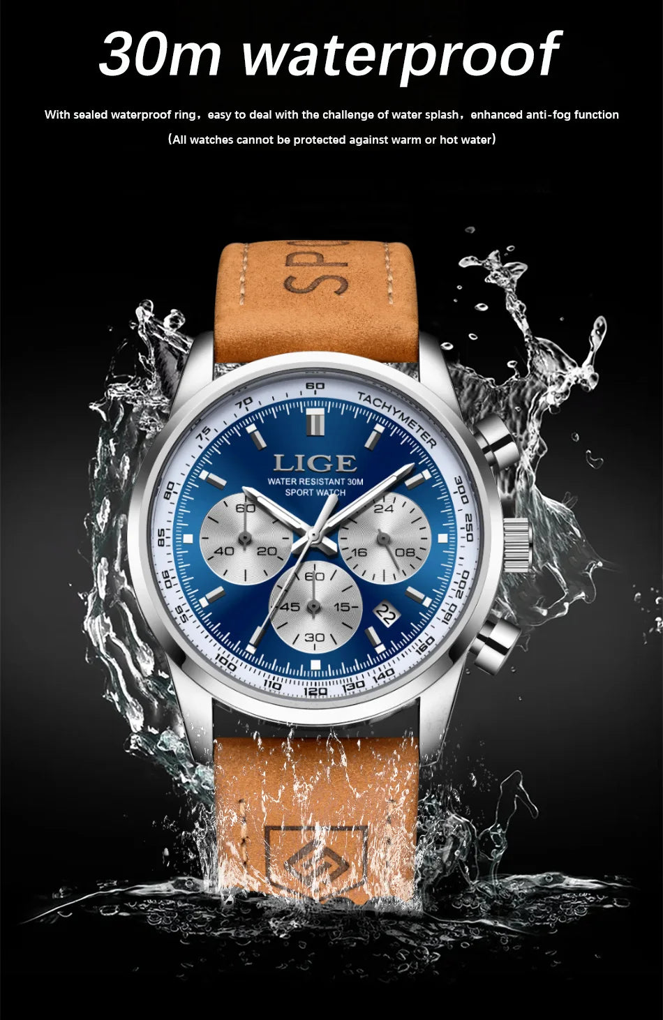 LIGE  Fashion Military Watches for Men Luxury Original Sports Chronograph Watch Waterproof Quartz Clock Digital WristWatch