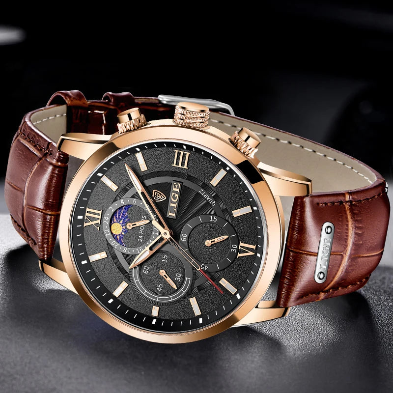 LIGE Luxury Women's Watch Fashion Leather Waterproof Luminous Watch For Women Casual Sports Date Quartz Chronograph Montre Femme