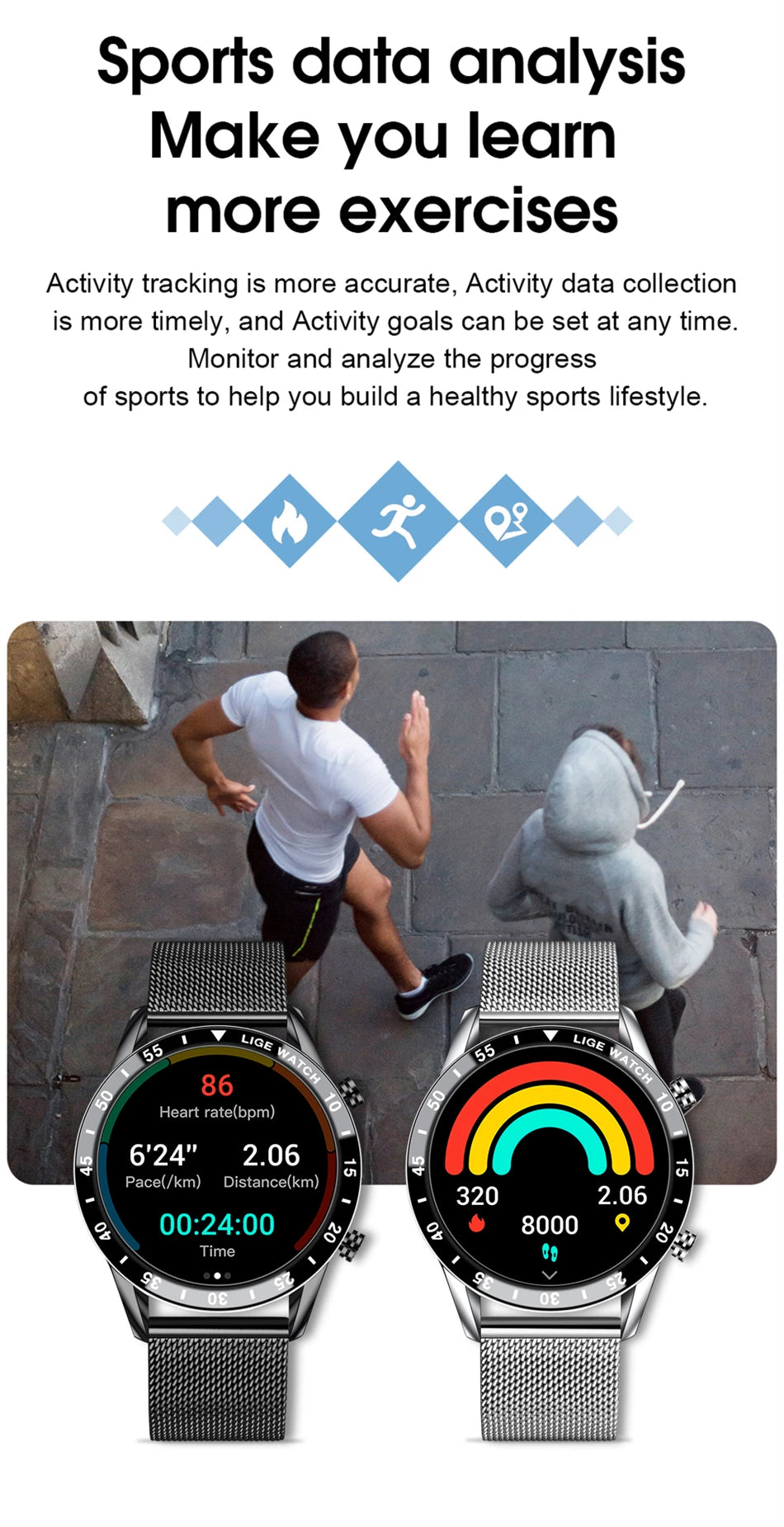 LIGE Men Smart Watch Bluetooth Call Luxury Full Circle Touch Screen Steel Band Waterproof Sports Fitness Watch For Android IOS