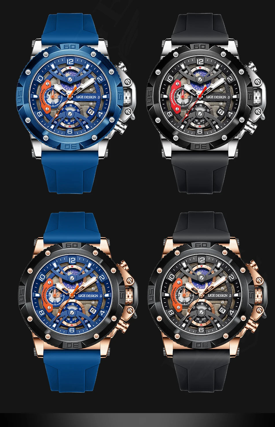 LIGE New Luxury Mens Watch Fashion Sports Dive Watches Men Waterproof Luminous Chronograph Quartz Wristwatches Reloj Hombre