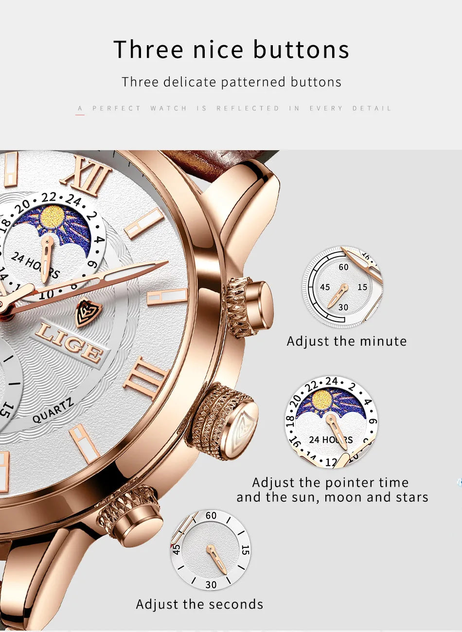 LIGE New Mens Watches Top Brand Luxury Brown Leather Casual Quartz Watch Men Sport Waterproof Clock Watch Relogio Masculino