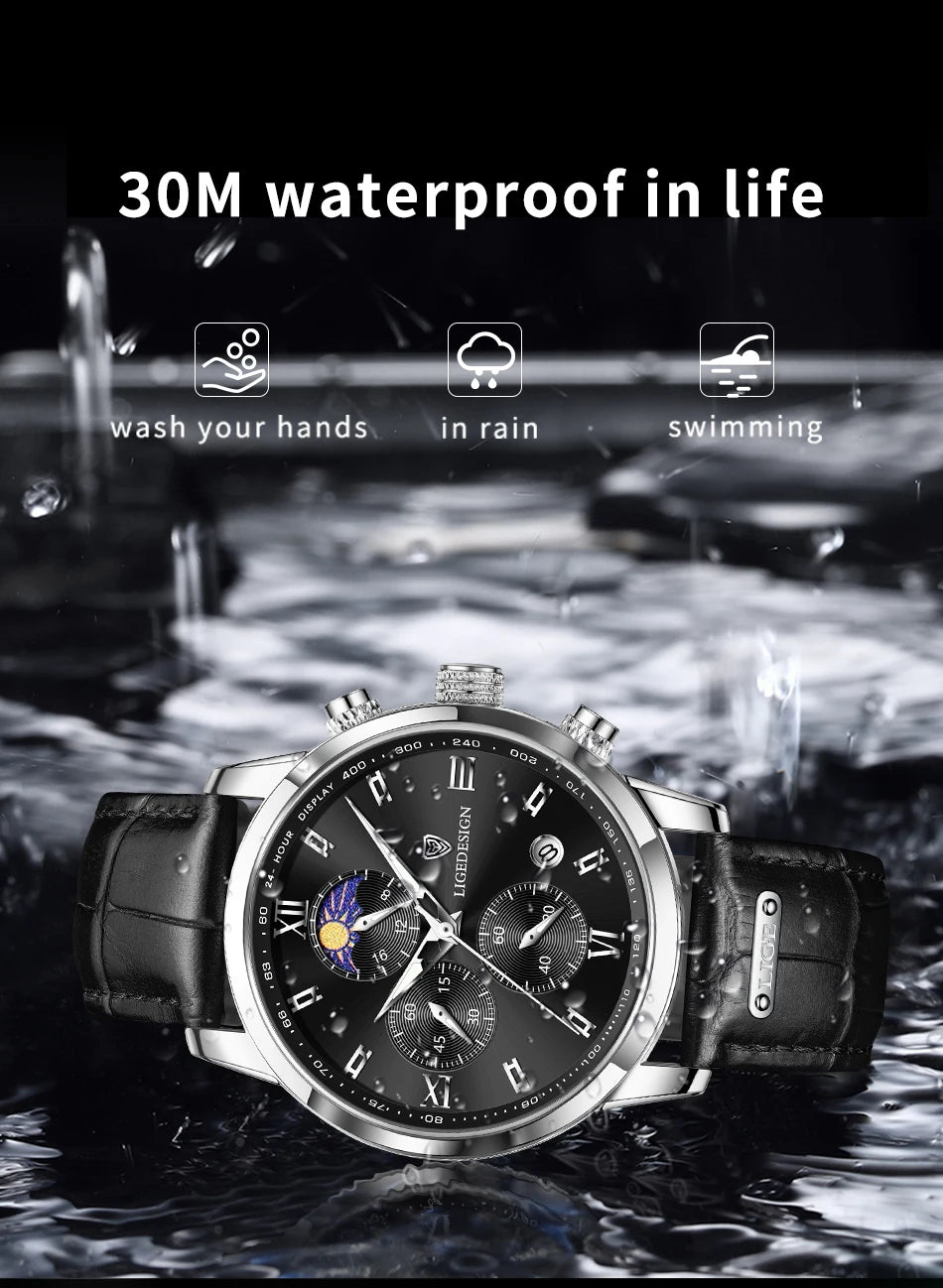 LIGE Men Date Clock Watches Male Chronograph Watch for Men Business Fashion Watch Man Top Brand Luxury Leather Quartz Wristwatch