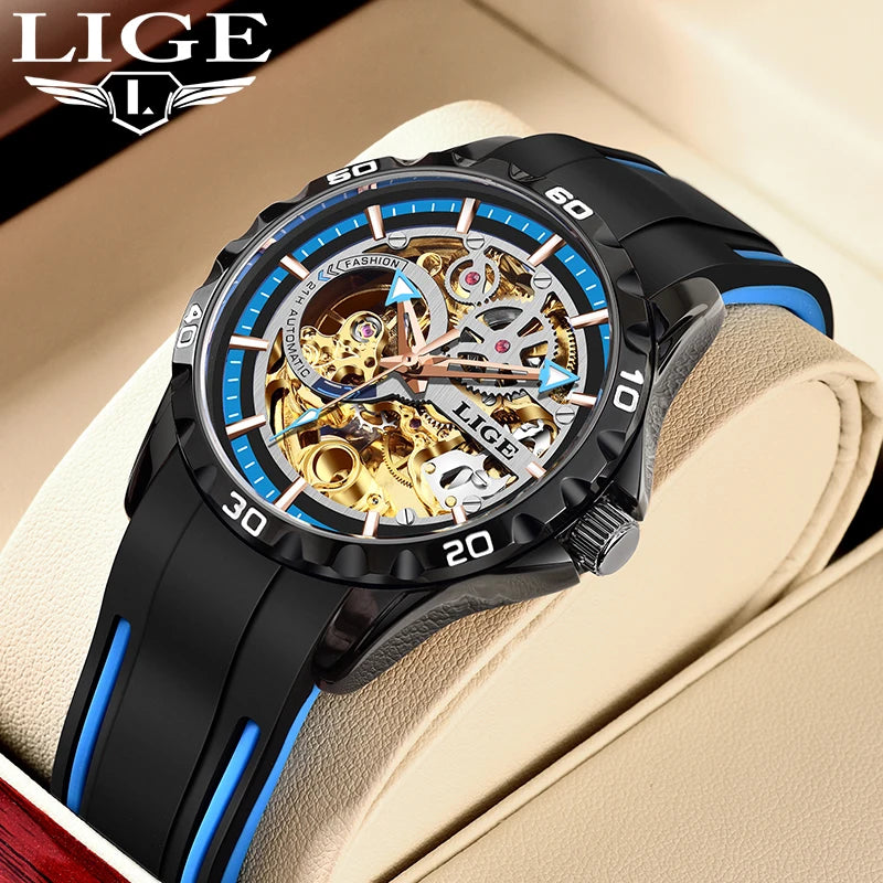 LIGE Men's Luxury Watches Mechanical Watches Chronograph Watch for Men Automatic Original Brand Stainless Steel Tourbillon Clock