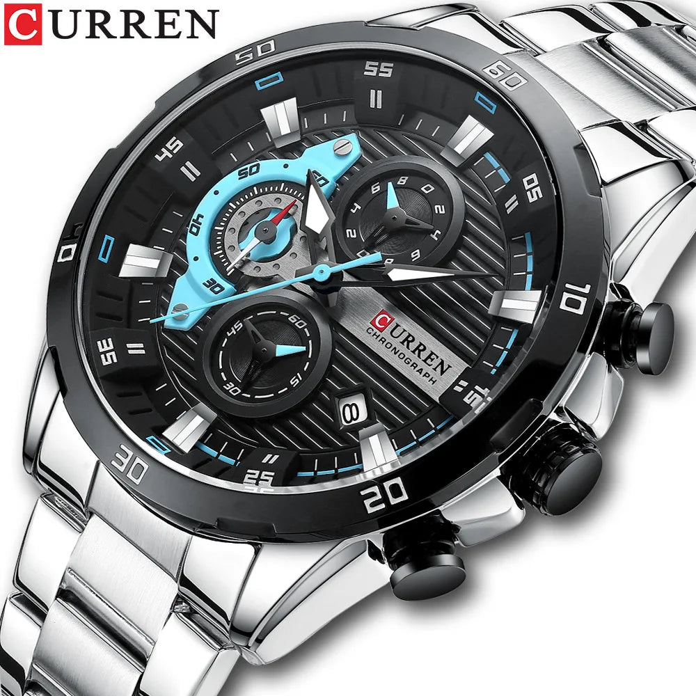 CURREN 8402 Men's Stainless Steel Watch Creative Fashion Luminous Dial with Chronograph Leisure Luxury Men's Watch reloj hombre