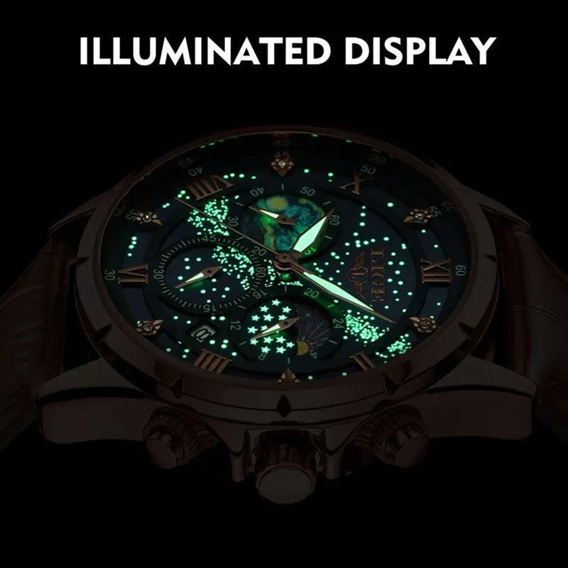 LIGE Top Luxury Brand Men Genuine Leather Sports Watches Men's Army Military Watch Male Date Quartz Clock Relogio Masculino