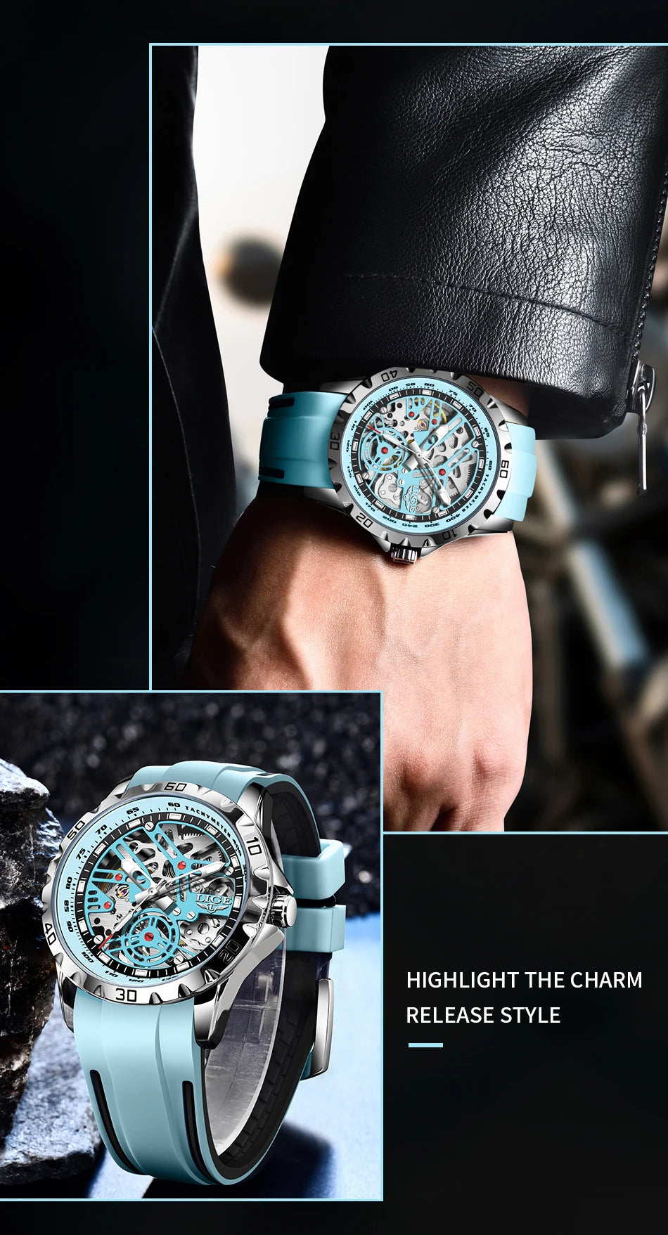 LIGE Luxury Men  Automatic Mechanical Watch Luminous Hollowed Movement Waterproof Luminous Mechanical wristwatches  Reloj Montre