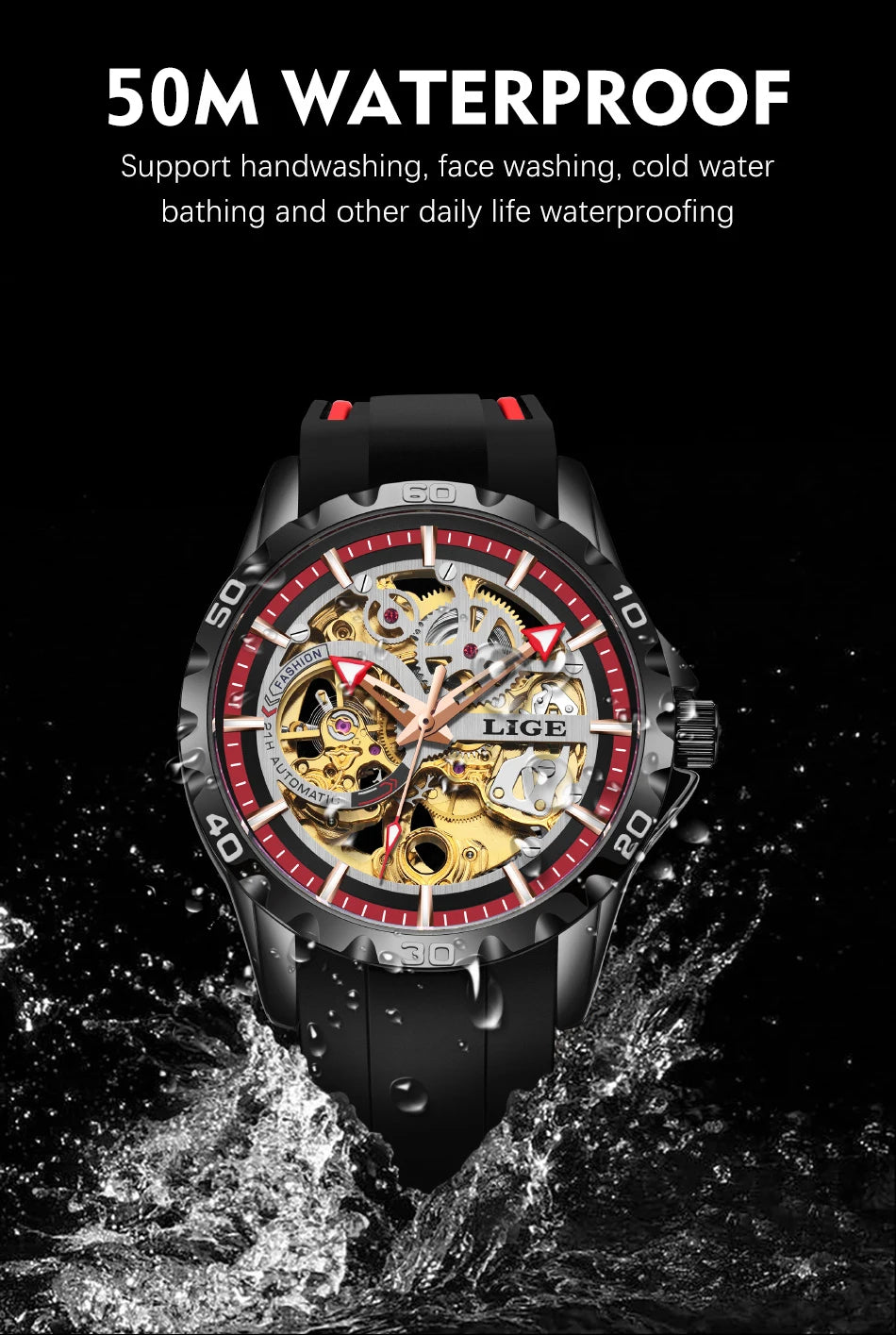 LIGE Men's Luxury Watches Mechanical Watches Chronograph Watch for Men Automatic Original Brand Stainless Steel Tourbillon Clock