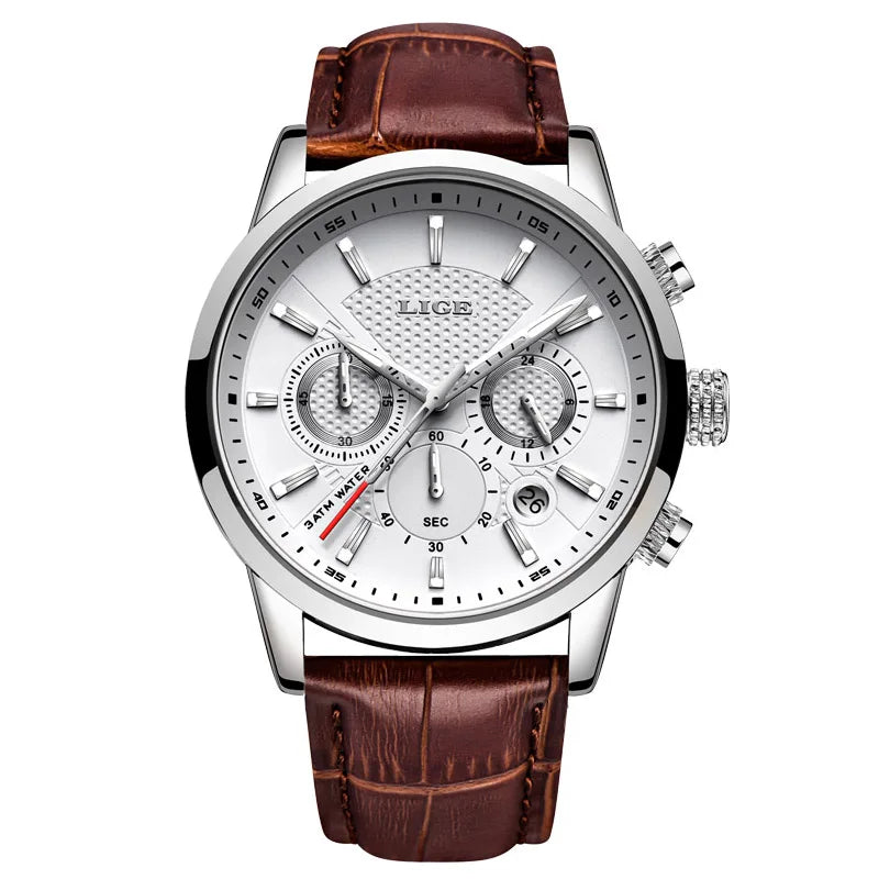 LIGE Watches Unisex Top Brand Luxury Casual Leather Quartz Watch Man Business Clock Male Sport Waterproof Date Chronograph