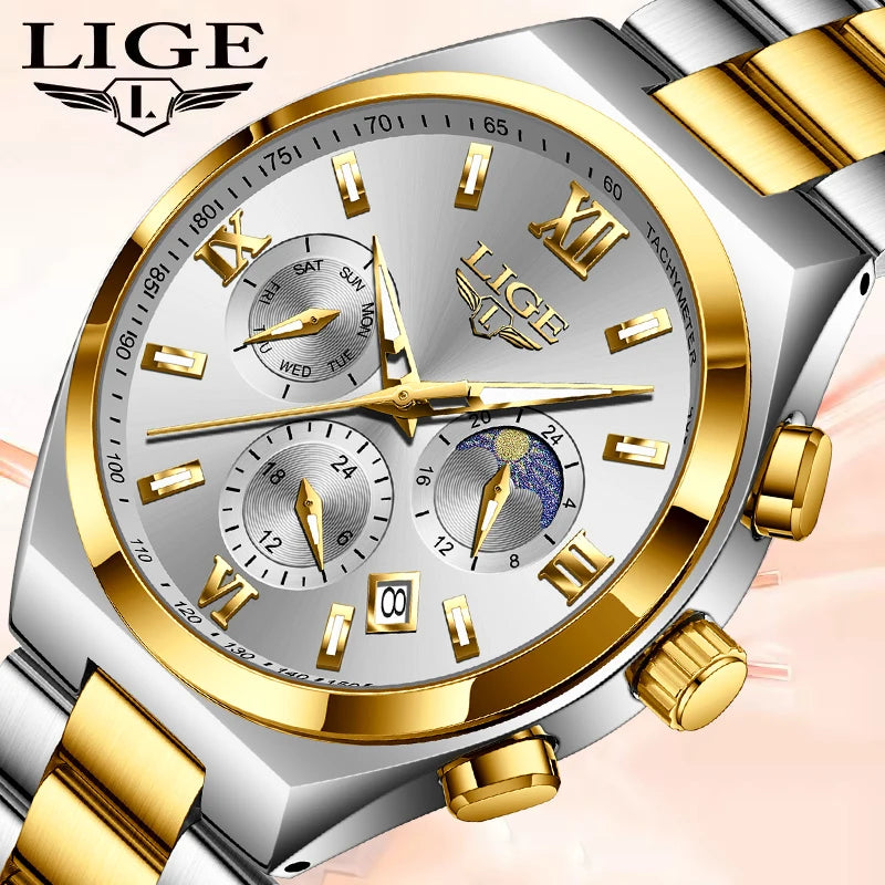 LIGE Watches For Women Elegant Luminous Date Women's Quartz Watches Stainless Steel Sports Waterproof Bracelet Watch Women Gift