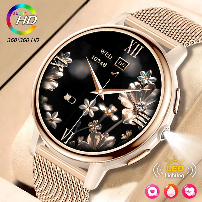 LIGE New Lady Fashion Smart Watch 1.26" HD Heart Rate Women's Health Bluetooth Voice Call Waterproof Flashlight Smartwatch