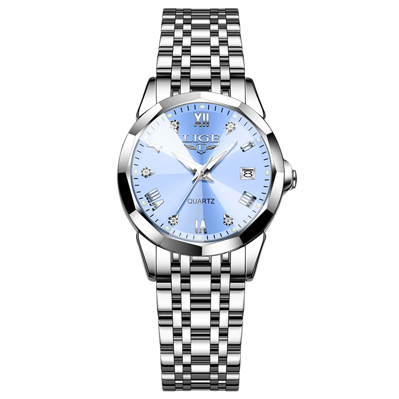 LIGE Women Watches Luxury Fashion Ladies Quartz Watch Waterproof Luminous Date Stainless Steel Wristwatch Girlfriend Gift
