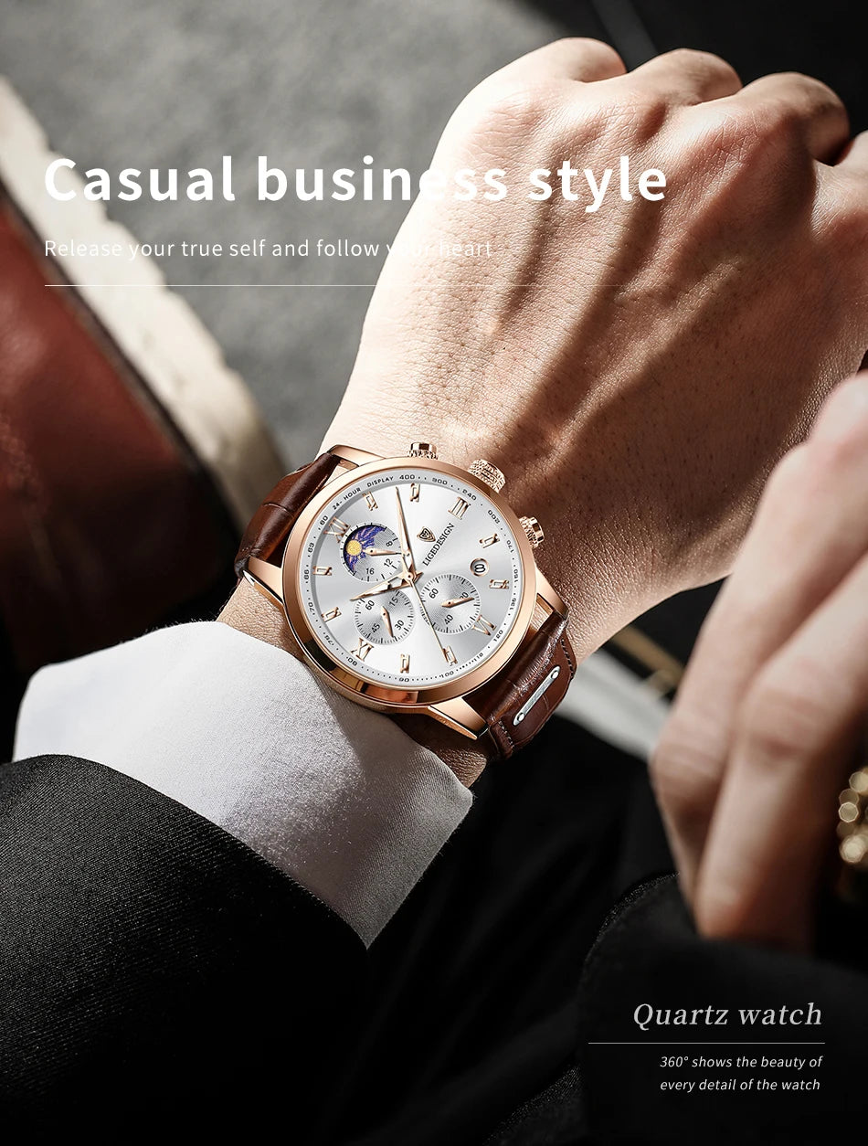 LIGE Men Date Clock Watches Male Chronograph Watch for Men Business Fashion Watch Man Top Brand Luxury Leather Quartz Wristwatch