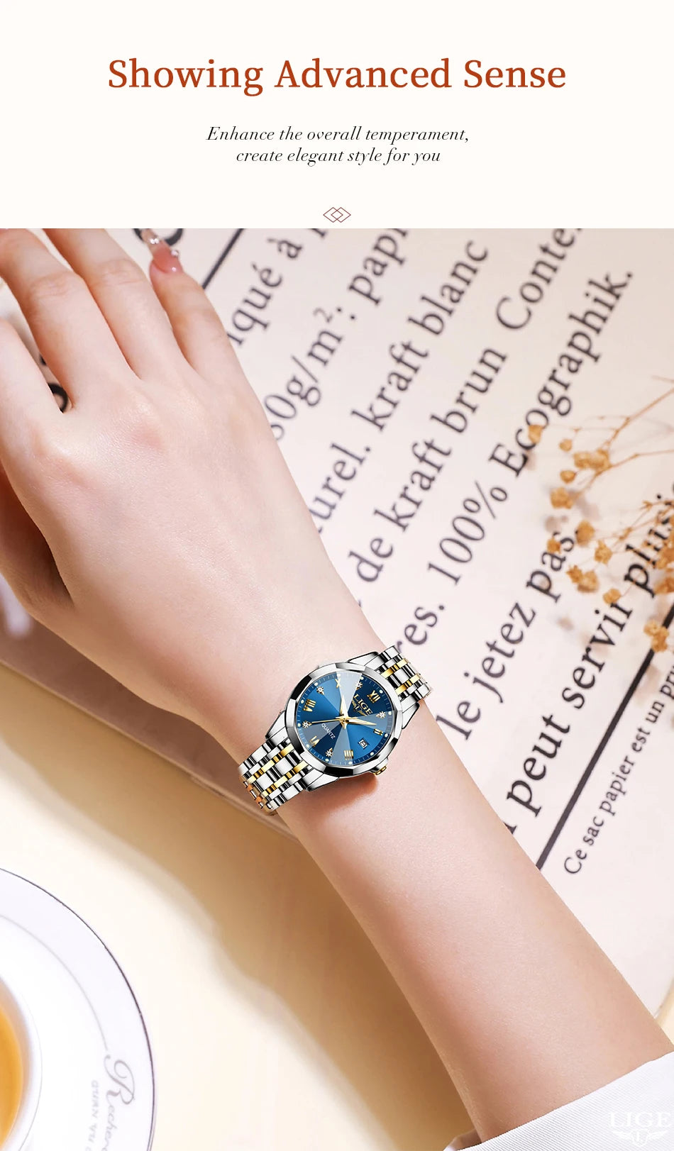 LIGE Women Watches Luxury Fashion Ladies Quartz Watch Waterproof Luminous Date Stainless Steel Wristwatch Girlfriend Gift