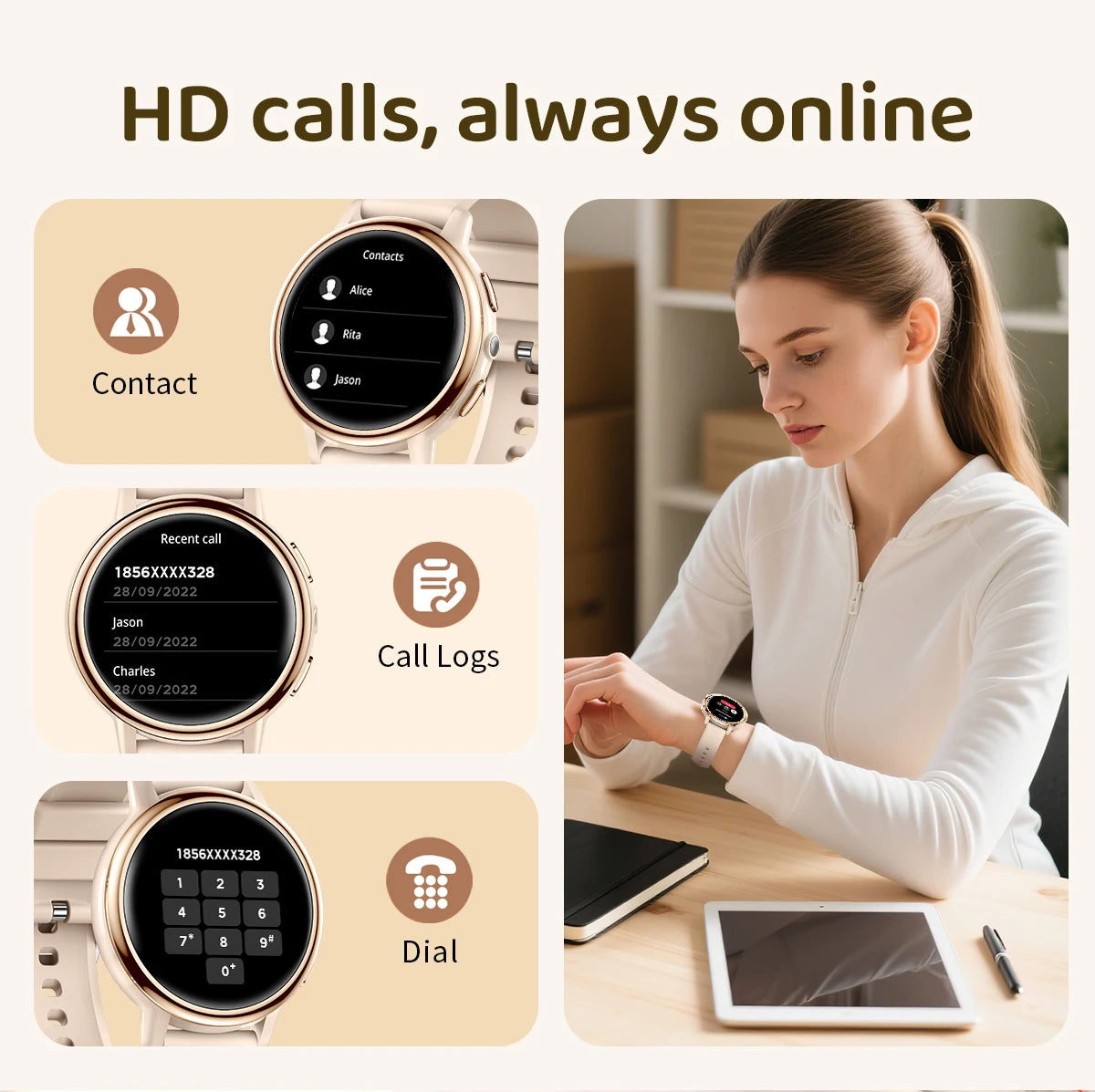 LIGE New Lady Fashion Smart Watch 1.26" HD Heart Rate Women's Health Bluetooth Voice Call Waterproof Flashlight Smartwatch