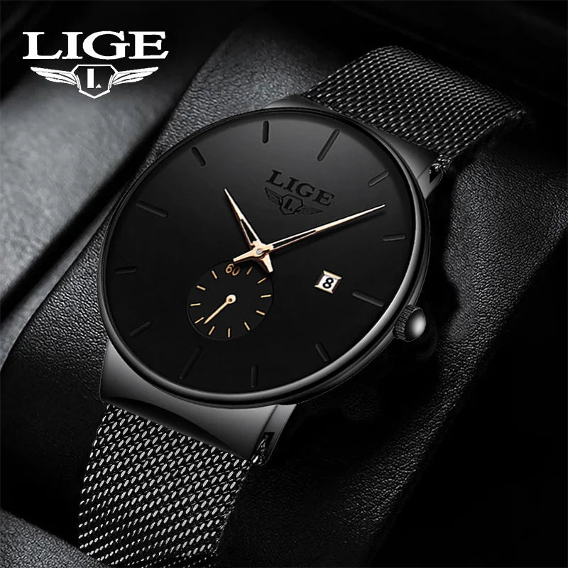 LIGE mens wristwatch simple luxury fashion clock quartz men sports watches Waterproof Watches Gift For Men Relogio Masculino+BOX