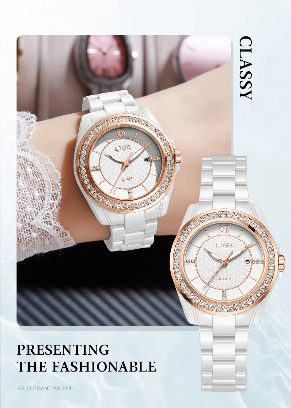 LIGE New Ceramic Watch Women Top Brand Luxury Creative Waterproof Watches For Women Fashion Elegant Luminous Ladies Quartz Watch